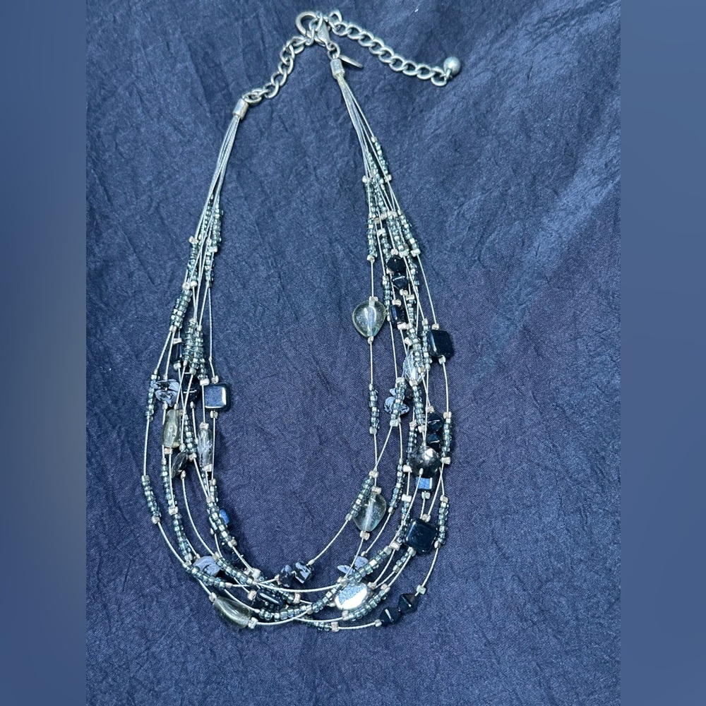 Multi-strand choker necklace- black Grey and Tan .